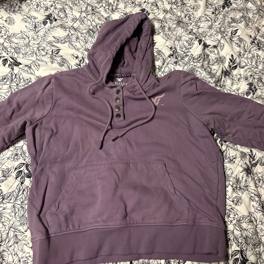 Wilfull Wear Purple Hooded Sweatshirt with Button Detail size Small